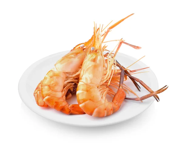 Boiled Shrimp Plate White Background — Stock Photo, Image