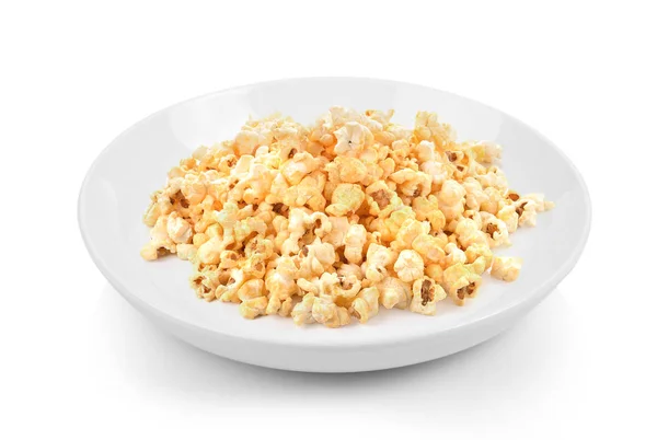 Popcorn Assiette Sur Fond Blanc — Photo