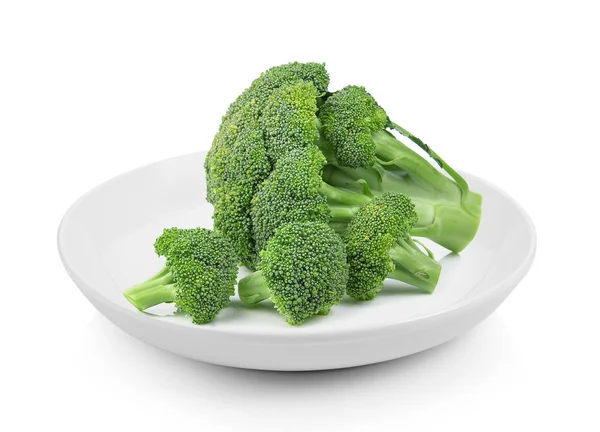 Broccoli Plattan Vit Bakgrund — Stockfoto