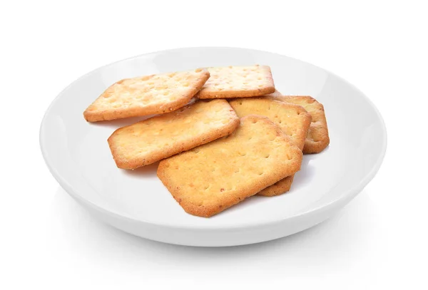 Cracker Lemez Fehér Háttér — Stock Fotó