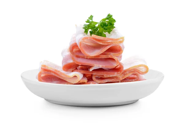 Bacon Dans Une Assiette Sur Fond Blanc — Photo