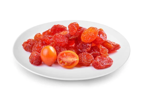 Tomate Seco Plato Aislado Sobre Fondo Blanco — Foto de Stock