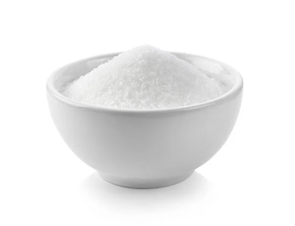 Açúcar Tigela Branca Fundo Branco — Fotografia de Stock