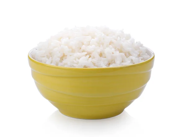 Ρύζι Κουζίνα Ένα Μπολ Λευκό Φόντο — Φωτογραφία Αρχείου