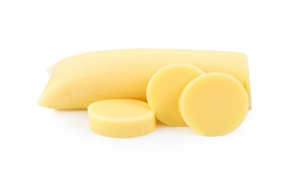 Beyaz Arka Plan Üzerinde Yumurta Soya Peyniri Dilimlenmiş — Stok fotoğraf