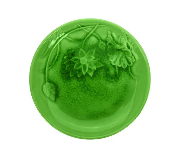 Green Ceramic Plate White Background — Stock Photo, Image
