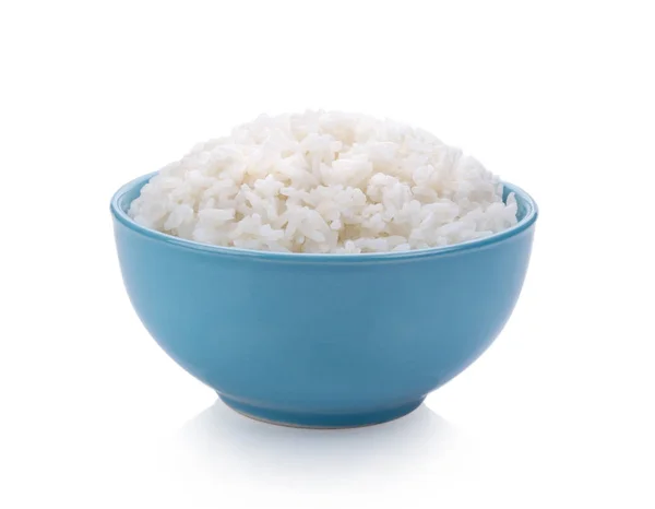 Jasmim Arroz Uma Tigela Fundo Branco — Fotografia de Stock