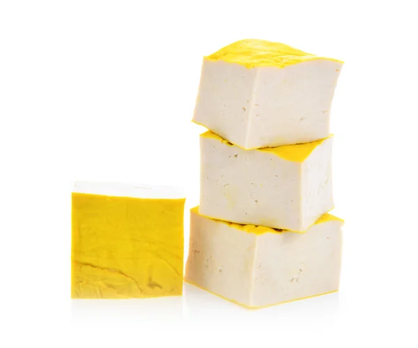 Žluté Tofu Bílém Pozadí — Stock fotografie