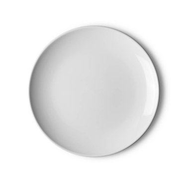 Beyaz arkaplanda boş beyaz plaka