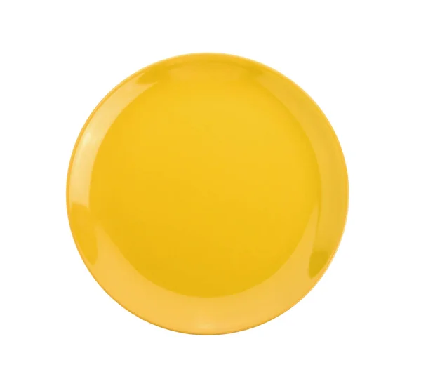 Assiette Vide Jaune Sur Fond Blanc — Photo