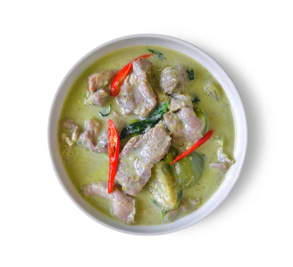 Curry Thaï Vert Traditionnel Sur Fond Blanc — Photo