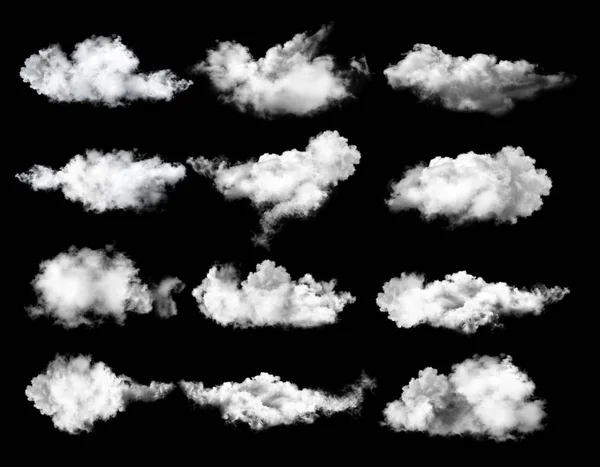 Conjunto Nuvens Sobre Fundo Preto — Fotografia de Stock