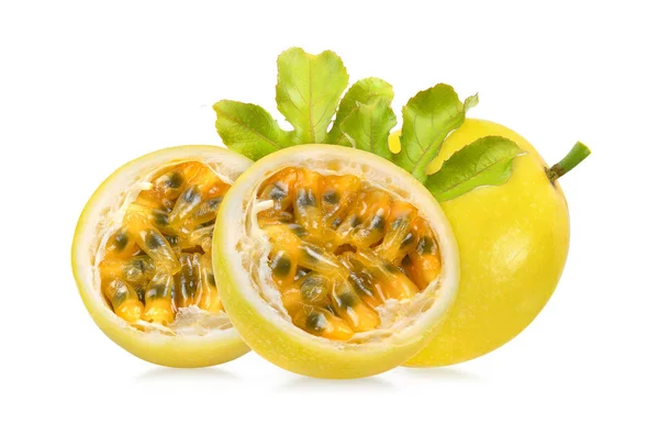 Yellow Passion Fruit Leaf White Background — Stock Photo, Image