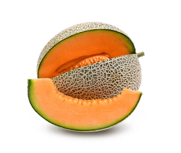 Melon Orange Cantaloup Avec Des Graines Isolées Sur Fond Blanc — Photo
