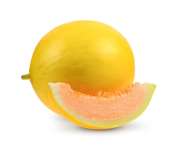 Żółty Słodki Melon Białym Tle — Zdjęcie stockowe