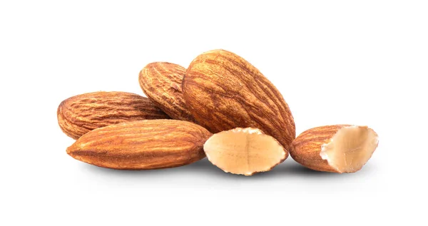 Almond nut isolated on white background. Full depth of field. — Stock Photo, Image