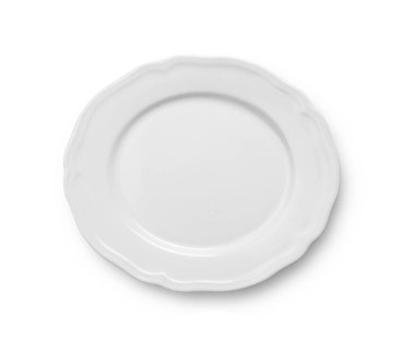 Beyaz arkaplanda beyaz seramik plaka