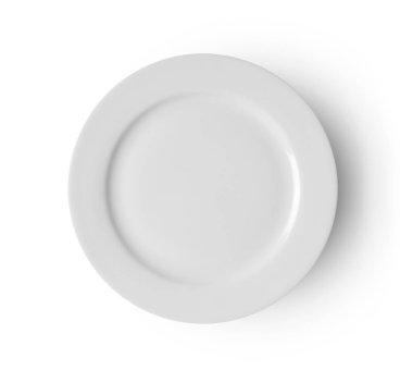 Beyaz arka planda beyaz plaka. en üstteki görünüm