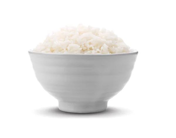 Rice in white bowl on white background — Stock Photo, Image