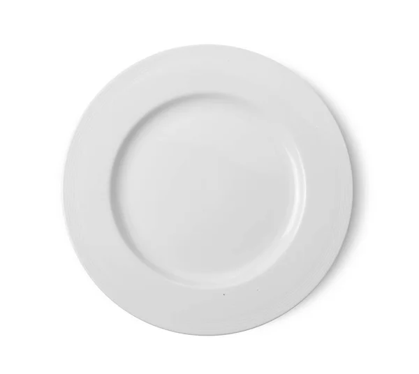 Біла тарілка на білому тлі. вид зверху — стокове фото