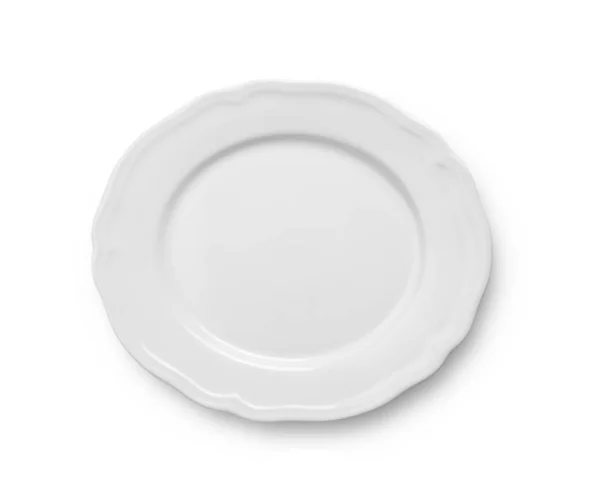 Біла керамічна тарілка на білому фоні — стокове фото
