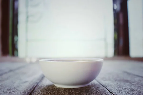 Tazza Bianco Caldo Primo Piano Stile Tavolo Legno Vintage Casa — Foto Stock