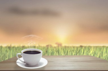 Gün batımı gökyüzü bulutunda pirinç tarlası yeşil çimen. Peyzaj tarım ı