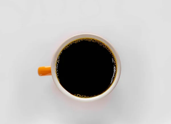 Black Coffee Bright Orange Cup White Placed White Flat Lay — Stock Photo, Image