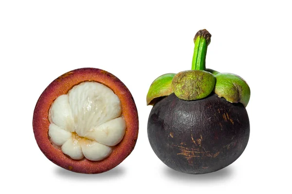 Mangoustan Mûr Rouge Pelé Fruits Sucrés Savoureux Populaire Asie Sud — Photo