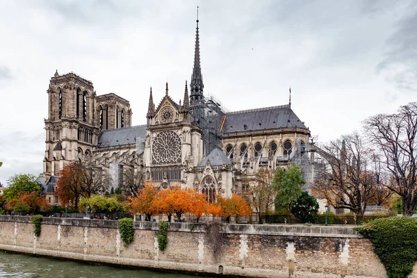 Paris Ile Notre Dame Sokaklarında Yürürken Yağmur Altında — Stok fotoğraf