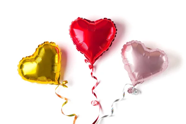 Set Three Inflatable Heart Golden Red Matte Pink Color Isolated — Stock Photo, Image