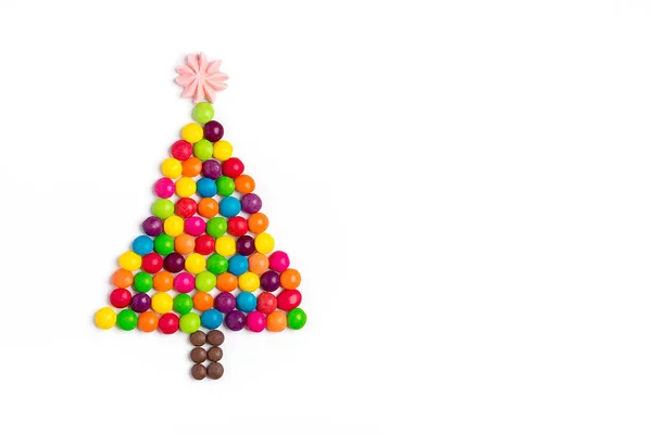 Christmas Tree Made Mix Colorful Chocolate Candy Star Made Meringue — Stock Photo, Image