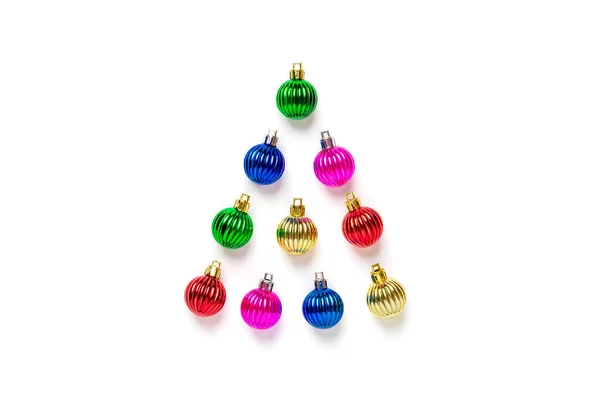 Creative Christmas Tree Made Colorful Bauble Golden Star Decoration Isolated — Stock Photo, Image