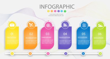 Tasarım İş şablonu sunumlar için yer tarihi ile 6 adım infografik grafik öğesi, Vektör Eps10.