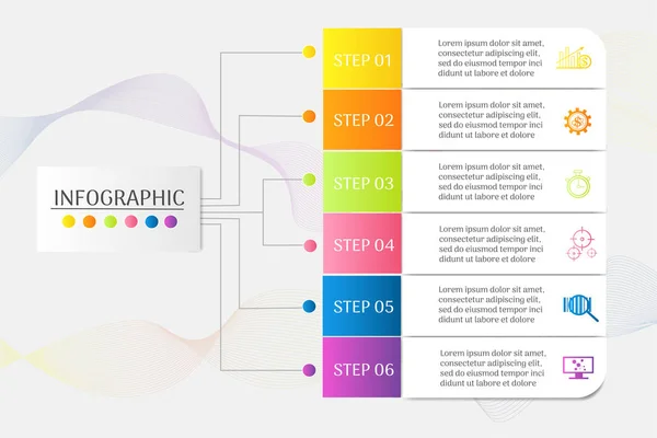 Tasarım İş şablonu sunumlar için yer tarihi ile 6 adım infografik grafik öğesi, Vektör Eps10.