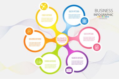 Tasarım İş şablonu 6 seçenek veya sunumlar için yer tarihi ile adımlar infografik grafik öğesi, Infografik için Yaratıcı pazarlama simgeleri kavramı, Vektör Eps10.