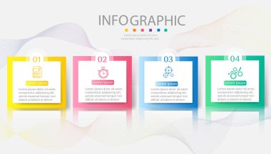 Tasarım Iş şablonu 4 seçenekleri veya adımlar İnfografik grafik öğesi sunumlar için yer tarihi ile, Creative Marketing simgeler kavramı için istatistik Infographic, vektör eps10.