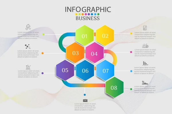 Design Modelo Negócio Opções Passos Elemento Gráfico Infográfico Com Data —  Vetores de Stock