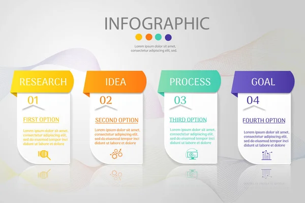 Design Modelo Negócio Opções Passos Elemento Gráfico Infográfico Com Data — Vetor de Stock