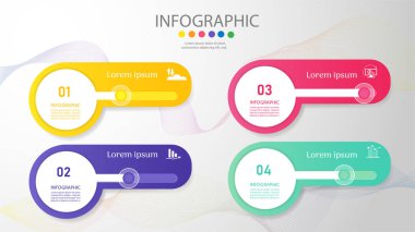Tasarım Iş şablonu 4 seçenekleri veya adımlar İnfografik grafik öğesi sunumlar için yer tarihi ile, Creative Marketing simgeler kavramı için istatistik Infographic, vektör eps10.