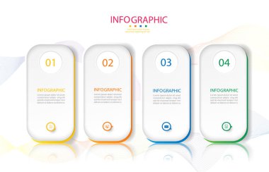 Tasarım Iş şablonu 4 seçenekleri veya adımlar İnfografik grafik öğesi sunumlar için yer tarihi ile, Creative Marketing simgeler kavramı için istatistik Infographic, vektör eps10.