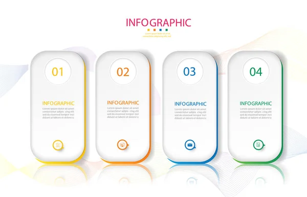 Tasarım Iş şablonu 4 seçenekleri veya adımlar İnfografik grafik öğesi sunumlar için yer tarihi ile, Creative Marketing simgeler kavramı için istatistik Infographic, vektör eps10.