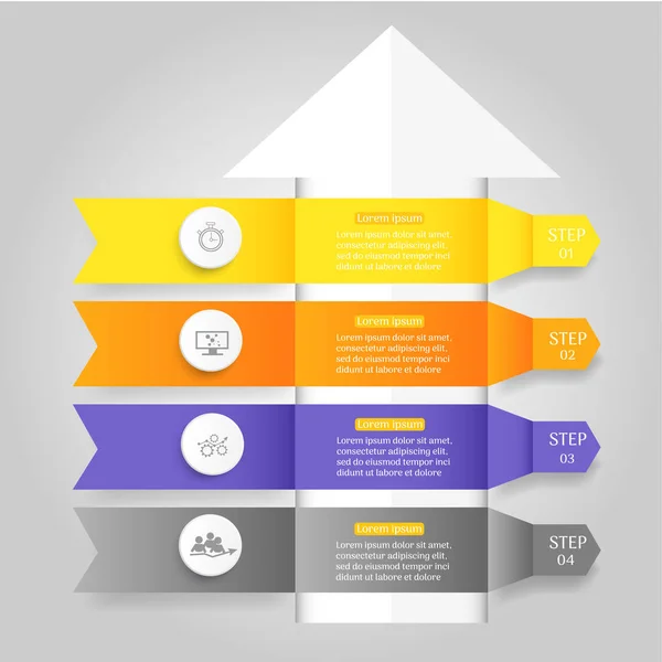 Tasarım Iş şablonu 4 seçenekleri veya adımlar İnfografik grafik öğesi sunumlar için yer tarihi ile, Creative Marketing simgeler kavramı için istatistik Infographic, vektör eps10.