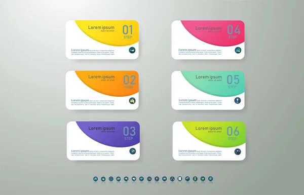 Tasarım Iş şablonu 6 seçenekleri veya adımlar İnfografik grafik öğesi sunumlar için yer tarihi ile, Creative Marketing simgeler kavramı için istatistik Infographic, vektör eps10.