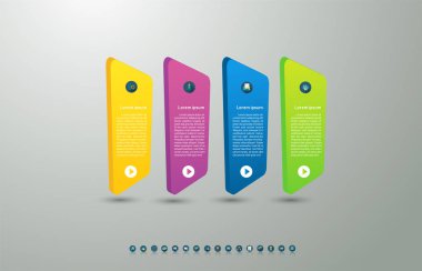 Tasarım Iş şablonu 4 seçenekleri veya adımlar İnfografik grafik öğesi sunumlar için yer tarihi ile, Creative Marketing simgeler kavramı için istatistik Infographic, vektör eps10.