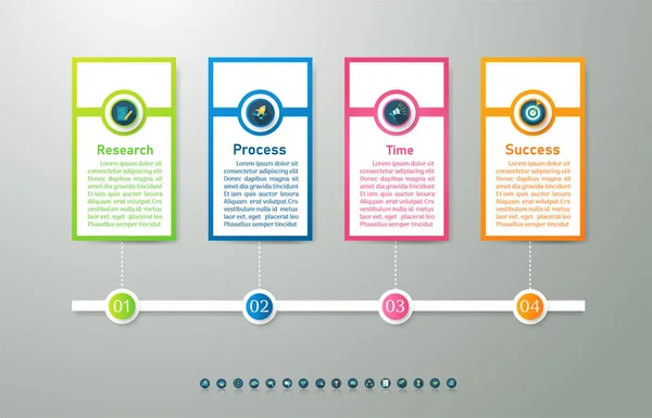 Tasarım Iş şablonu 4 seçenekleri veya adımlar İnfografik grafik öğesi sunumlar için yer tarihi ile, Creative Marketing simgeler kavramı için istatistik Infographic, vektör eps10.