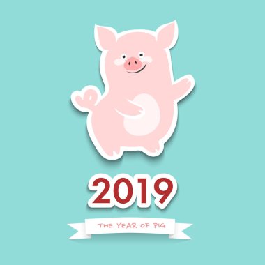 Mutlu çene yeni yıl 2019 tebrik kartı ile şirin domuz.
