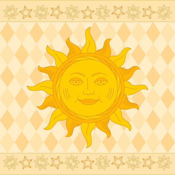 Sol Con Cara Shrovetide Maslenitsa Postal Con Símbolo Tradicional Semana — Vector de stock