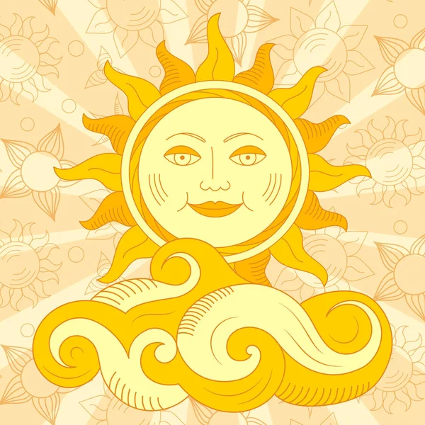 Sol Con Cara Shrovetide Maslenitsa Postal Con Símbolo Tradicional Semana — Vector de stock