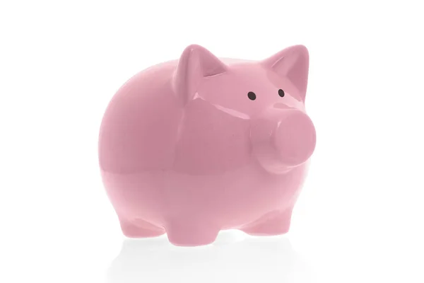 Banco piggy rosa cerâmico no fundo branco — Fotografia de Stock